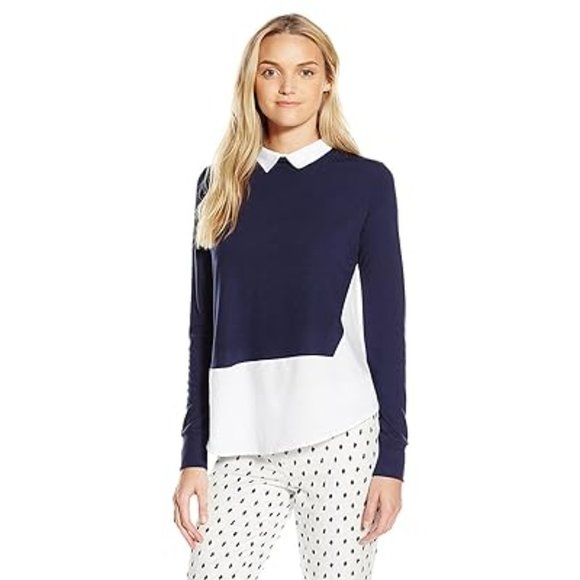 French Connection Tops - French Connection Women's Navy & White Fresh Jersey Classic Jumper Top Size M